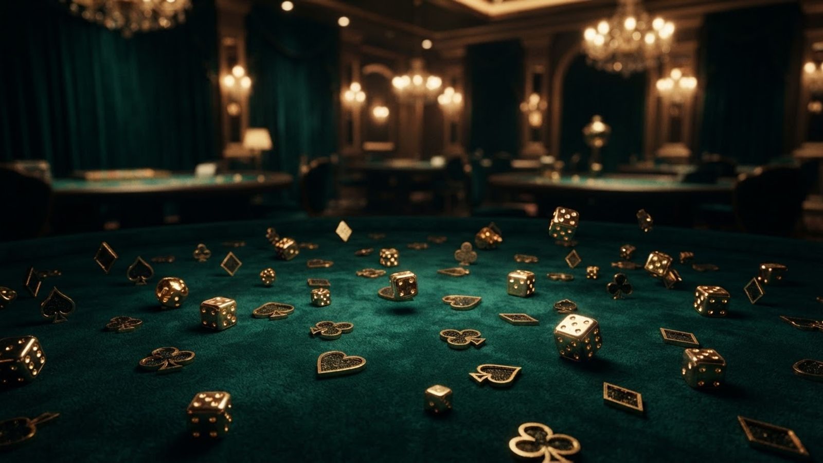 Éléments de casino dorés sur fond vert profond